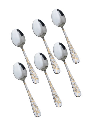 اشتري 6-Piece Stainless Steel Dinner Spoon Set Silver With Gold في السعودية