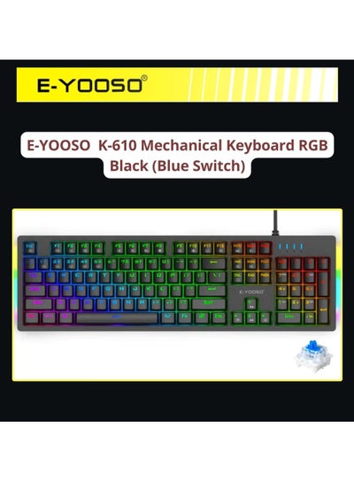 اشتري E-YOOSO K-610 104 Keys Monochrome & RGB Side Light Mechanical Gaming Keyboard Black (Blue Switch) في الامارات