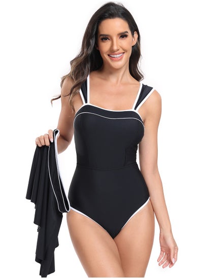 Buy Womens 2 Peice Set Swimsuits Wide Strapes Bathing Suits And Swim Skirt Black in Saudi Arabia