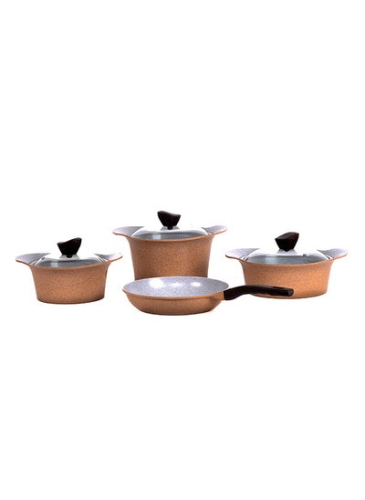 Buy Ceramic Cookware Set 7 Korean Pieces Brown in Saudi Arabia