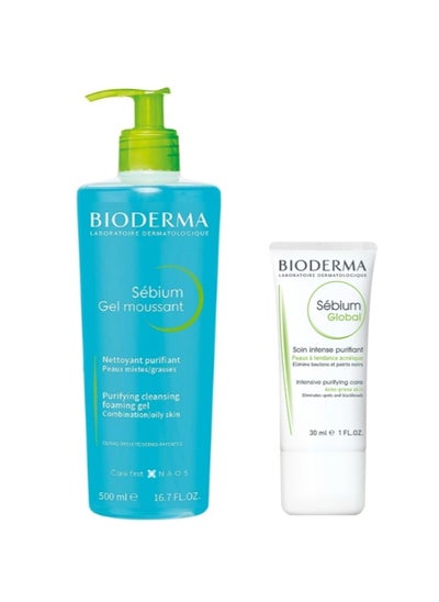 Buy Sebium Gel Moussant Purifying Foaming Blue 500ml + Sébium Global Cream White 30ml in Saudi Arabia