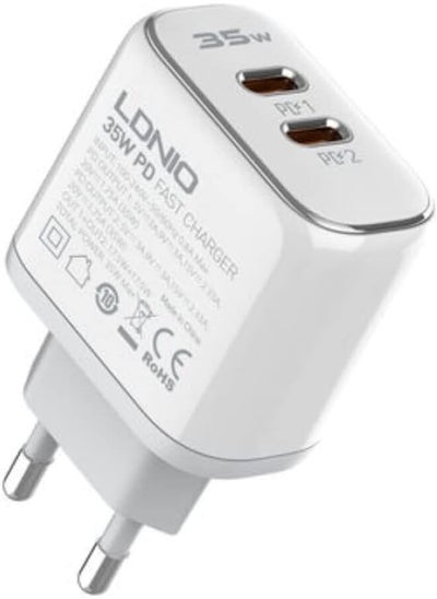 Buy LDNIO A2528C Super Fast Charging 35W With Dual PD Charger With Type-C To Lightning Cable - White in Egypt