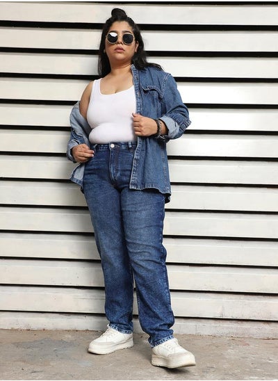 Buy Plus Size Slim Fit High Rise Clean Look Faded Jeans in Saudi Arabia