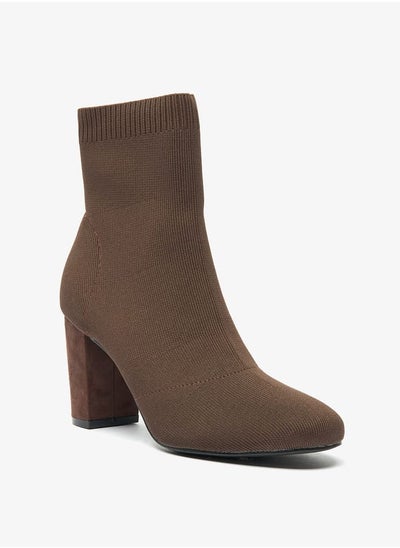 Buy Womens Textured Ankle Boots with Block Heels and Slip-on Closure in UAE