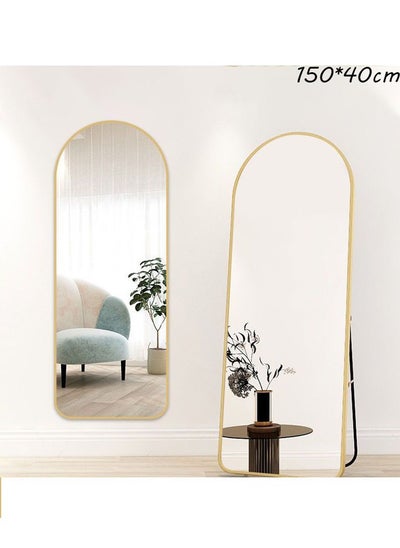 Buy Mirror Full Length 150cm-40cm Arched Aluminum alloy Large Standing Dressing Mirror Hanging Leaning Against Wall Mounted Mirror with Stand for Bedroom Locker Room Living Room Gold in Saudi Arabia