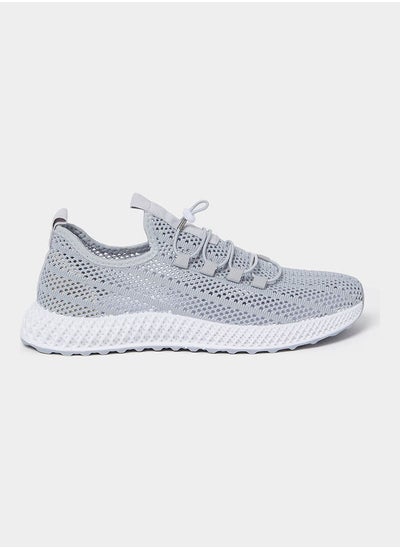 Buy Textured Knit Lace Up Sneakers in Saudi Arabia