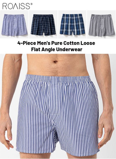 Buy 4-Piece Men'S Loose Underwear Pure Cotton Plaid Home Shorts Unconstrained And Comfortable Underwear in UAE