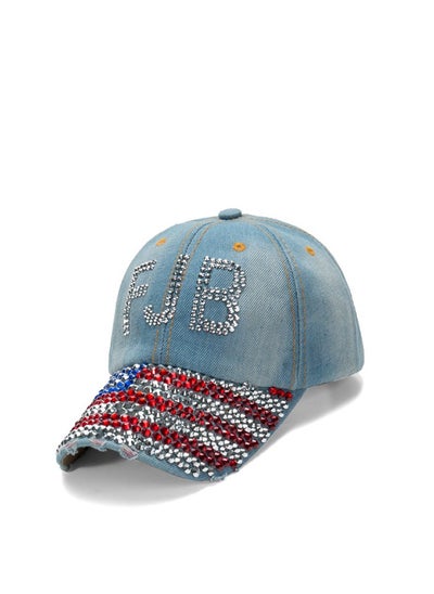 اشتري FJB Rhinestone Denim Baseball Cap – Distressed USA Flag Adjustable Hat, Unisex في الامارات