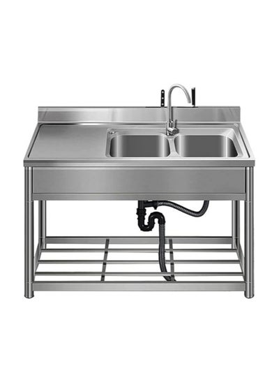 Buy Stainless Steel Double Bowl Sink | Durable & Versatile | Topmount Installation, 120 x 70 x 85 cm in UAE