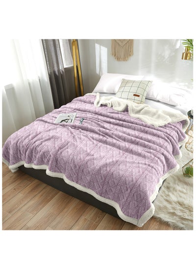 Buy Jacquard Sherpa Blanket King Size Faux Fur Bed Blanket 220x240cm Flannel Fleece Reversible Blanket Double Size Warm and Plush Throw Blanket Lilac in UAE