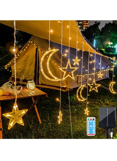 Buy Ramadhan Decoration Solar Stars Moon Ramadhan Lights Outdoor LED Curtain Lights String Lights Holiday Decoration Twinkle Fairy Lights (Solar Warm White Moon and Stars) in Saudi Arabia