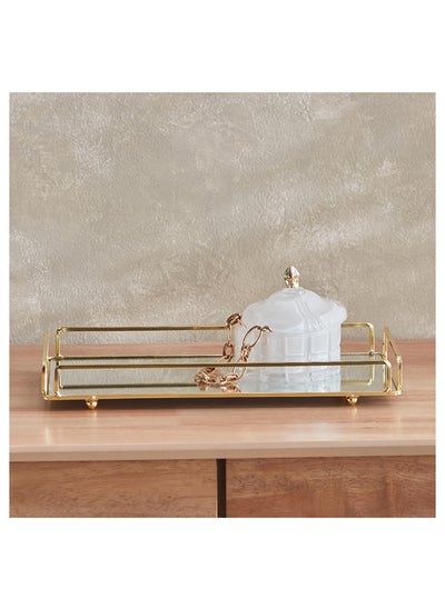 Buy Blenko Glass Tray with Metal Handles 34 x 4 x 16 cm in Saudi Arabia