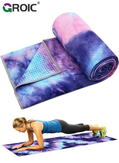 Buy Yoga Mat Towel with Corner Pockets, Non Slip Sweat Absorbent Hot Yoga Towels, Soft Yoga Blankets with Travel Bag, Skidless Mat Cover for Workout, Gym, Fitness,Hot Yoga Mat Towel in UAE