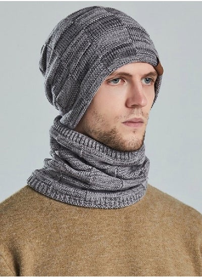 Buy 2pcs Mens Winter Beanie Hats Scarf Set Warm Knit Hats Skull Cap Neck Warmer with Thick Fleece Lined Winter Outdoor Sports Hat Sets Grey in Saudi Arabia