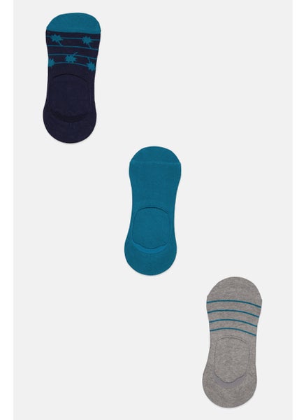 Buy Men 3 Pair Knitted Invisible Socks, Grey/Navy Combo in UAE