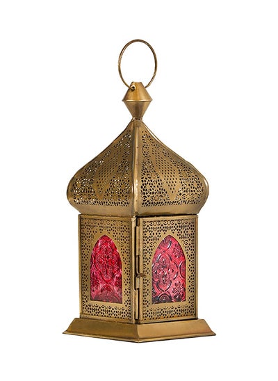 اشتري HilalFul Damascene Brass Antique Red Glass Decorative Candle Holder Lantern | For Home Décor in Eid, Ramadan, Wedding | Living Room, Bedroom, Indoor, Outdoor Decoration | Islamic Themed | Moroccan في السعودية