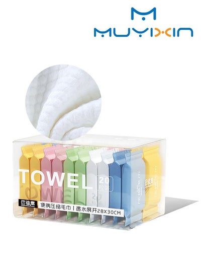 اشتري 20-Piece Disposable Compressed Towels Portable Washcloth for Camping or Travel في مصر