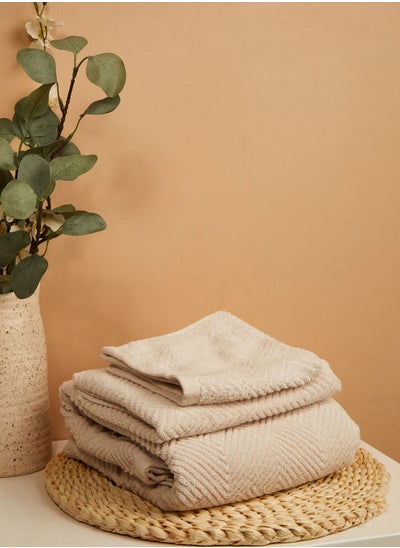 Buy Cream Set Of 3 Face Hand & Bath Towel in Saudi Arabia