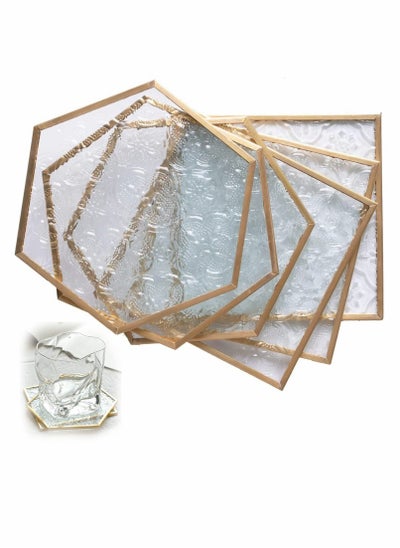 Buy Coaster, Glass Gold Coasters for Drinks, 6 Pcs Coaster Set with Carved Glass Stylish Cup Coaster Set in UAE