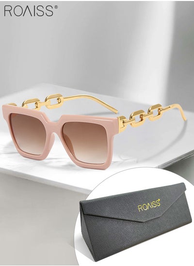 Buy Women's Square Sunglasses, UV400 Protection Sun Glasses with Stylish Gold Chain Temples, Fashion Anti-glare Sun Shades for Women with Glasses Case, 54mm, Pink in Saudi Arabia