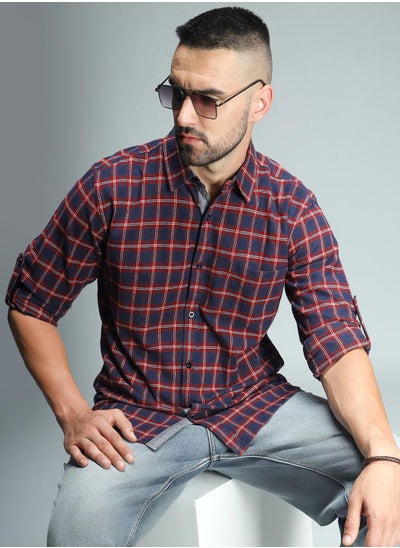 Buy Standard Checked Cotton Spread Collar Curved Casual Shirt in UAE