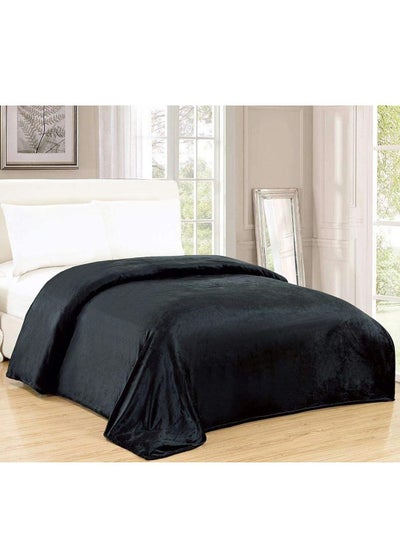 Buy Silky Soft Flannel Microfiber Bed Blanket King Size Ultra Plush Light Weight Throw Blanket Black 200x220cm in UAE