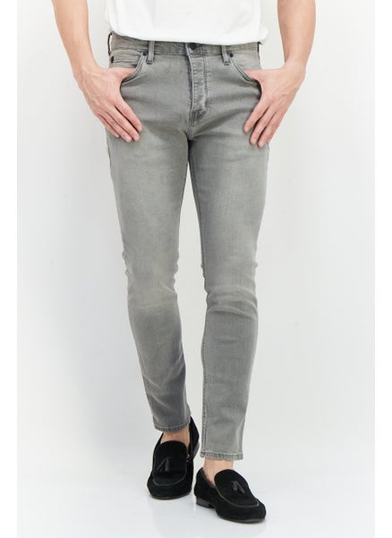 Buy Men Skinny Fit Washed Button Fly Stretchable Jeans, Light Grey in UAE