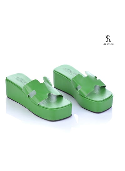 Buy S-10 Comfortable Heel Leather Slipper For Women - Green in Egypt
