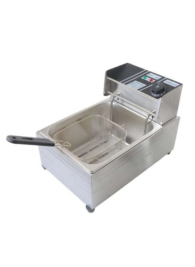 Buy Oil fryer, with a power of 2500 watts and a capacity of 6 liters, a professional design with heat-resistant handles and a cover to prevent oil from splattering, made of stainless steel. in Saudi Arabia