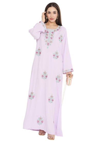 Buy PURE MUSLIN SILK COTTON WITH UNIQUE THREAD EMBROIDERY ARABIC KAFTAN JALABIYA DRESS in Saudi Arabia