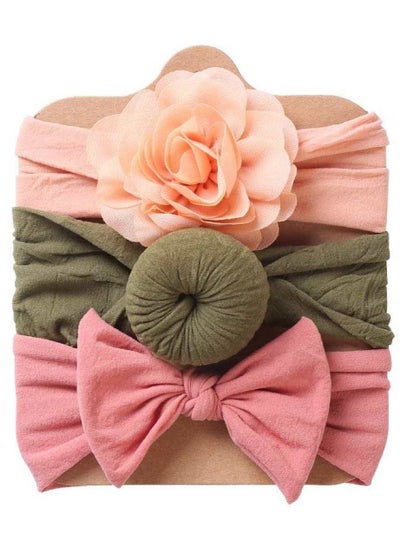 Buy The Girl Cap Elastic Baby Headband Stretchable Nylon Assorted Hairbands for Baby Orange, Green, Peach in UAE