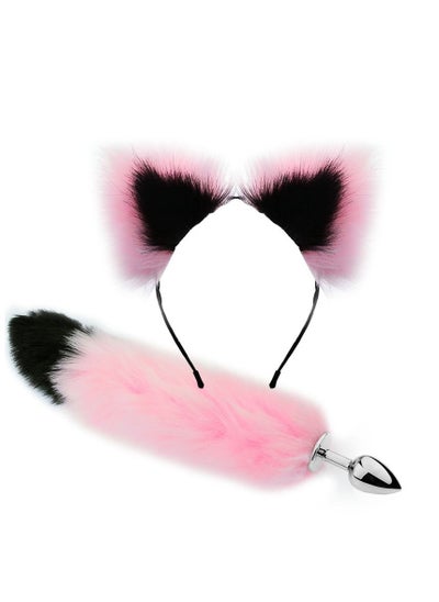 Buy Handmade Soft Fur Cat Ears Headwear Headband and Fox Tail Anime Fancy Dress Party Cosplay Costume in UAE