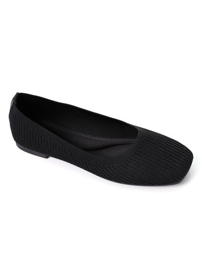 Buy Slip On Ribbed Semi-Square Toecap Black Flats in Egypt