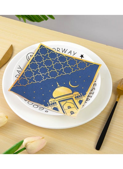 Buy 2 Bags 40 PCS, 33x33cm Blue, Golden Roof Table Napkins, Birthday Party, Weddings and Dinners in UAE