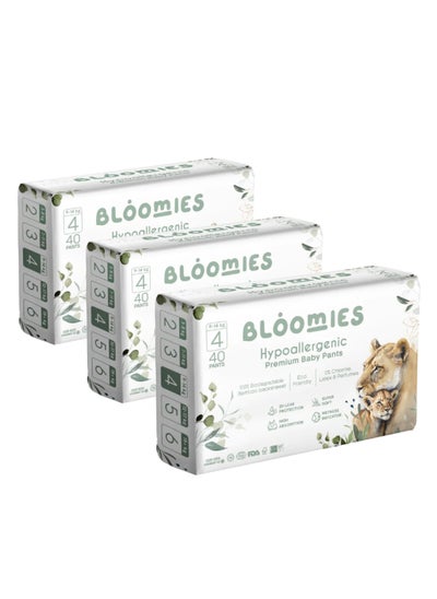 Buy Bloomies Premium Baby Pants with wetness indicator | Eco-friendly and Hypoallergenic Nappy Pants Made with 100% Bamboo | Baby Pants Size 4 for babies 9-14kg x 40pcs x3 in UAE