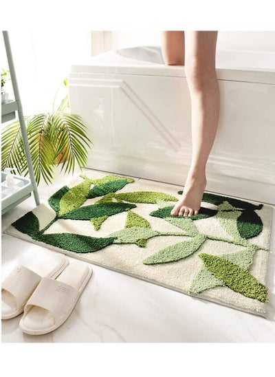 اشتري Green Leaves Bath Mats Bathroom Rugs Non-Slip Soft Microfiber Absorbent Machine Washable Entrance Doormat for Bathroom Floor Tub Shower 17.5  25.5 Inches في السعودية