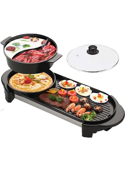 Buy Hot Pot with Grill, Electric Hot Pot 2 in 1 Shabu Shabu Hot Pot Korean BBQ Grill, Removable Hotpot Pot 1350W / Large Capacity Baking Tray, Separate Temperature Control, Electric Grill for 3-10 People in UAE