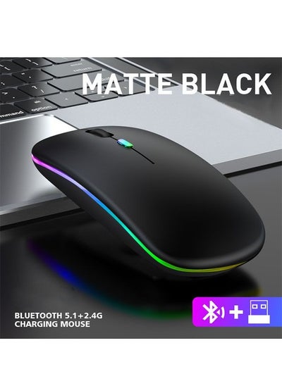 Buy Wireless Bluetooth Mouse, Rechargeable LED Dual Mode Mouse, Portable Silent Mouse for Laptop Desktop Tablet(Black) in Saudi Arabia