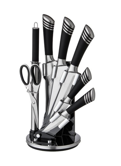 Buy 7-Piece Stainless Steel Kitchen Knife Set With Black And Silver Stand in Saudi Arabia