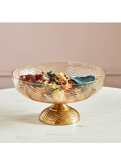 Buy Suave Textured Glass Bowl with Metal Base 30 x 14.5 x 30 cm in UAE