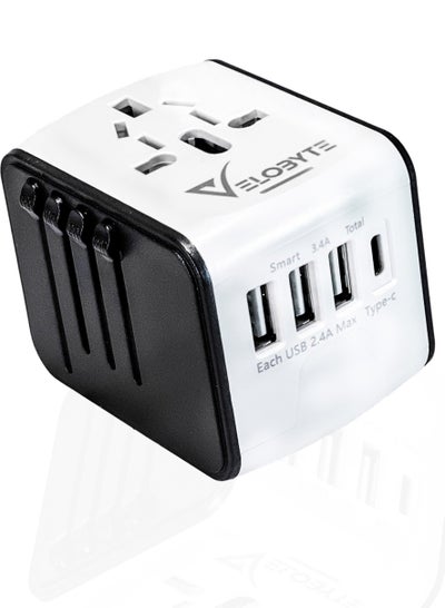 Buy Universal International Travel Power Adapter with High Speed 2.4A USB, 3.0A Type-C Wall Charger, European Adapter, Worldwide AC Outlet Plugs Adapters for Europe, UK, US, AU, Asia White in UAE