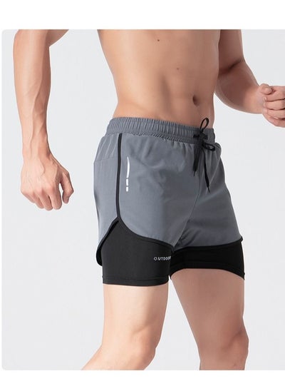 اشتري Men's Quick-drying Sports Basketball Marathon Running Fitness Shorts Fake Two Anti-slip Swimming Shorts في السعودية