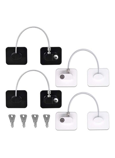 Buy Pack of 4 Child Safety Cable Fridge Window Lock with Key Set - Black/White in Saudi Arabia