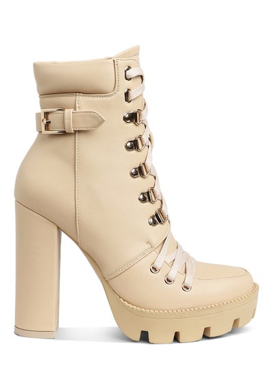 Buy Lace up Combat Boots in Beige in UAE