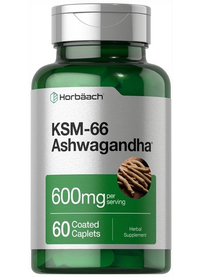 Buy Horbaach KSM-66 Ashwagandha 600mg | 60 Caplets | with L-Theanine | Vegan, Non-GMO, Gluten Free Root Extract in UAE