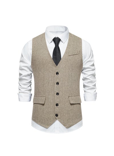 اشتري 2023 European size autumn and winter New Amazon retro British style single-breasted mens casual suit vest Khaki في الامارات