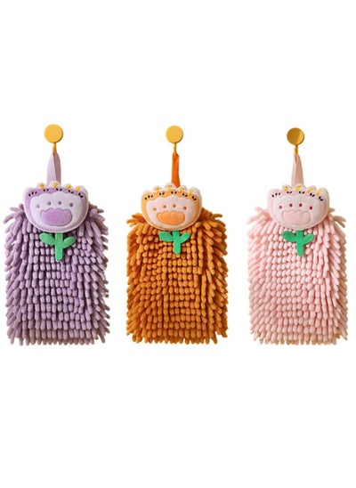 Buy SYOSI Plush Chenille Hanging Hand Towels, Soft Absorbent Microfiber Hand Towels Quick-Drying Cute Cartoon Flowers Hand Towel with Hanging Loops for Bathroom Kitchen, Purple+Orange+Pink in UAE