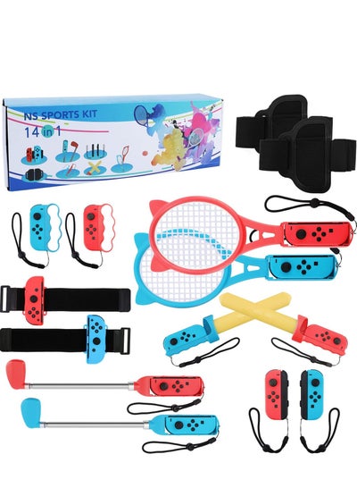Buy 14 in 1 Switch Sport Games Accessories Bundle for Nintendo Switch Games, Including Tennis Rackets Swords Golf Clubs Grips Boxing Grips Leg and Wrist Straps in UAE