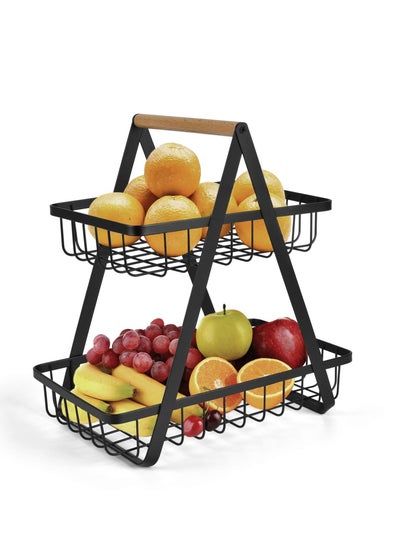 Buy 2-Tier Countertop Fruit Basket Storage, Vegetable Rack Bread Display Stand for Kitchen, Black in Saudi Arabia