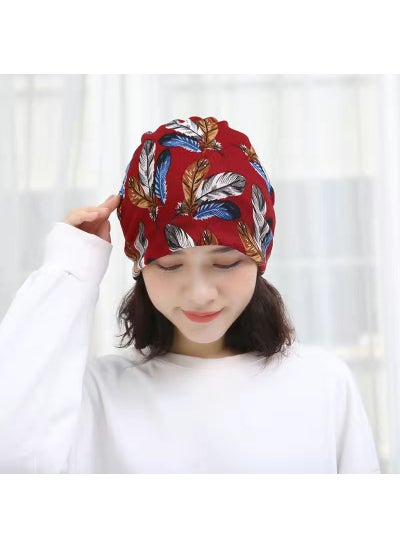 اشتري New Womens Snood Scarf Convertible Twist CapRed background feather Red background feather في السعودية